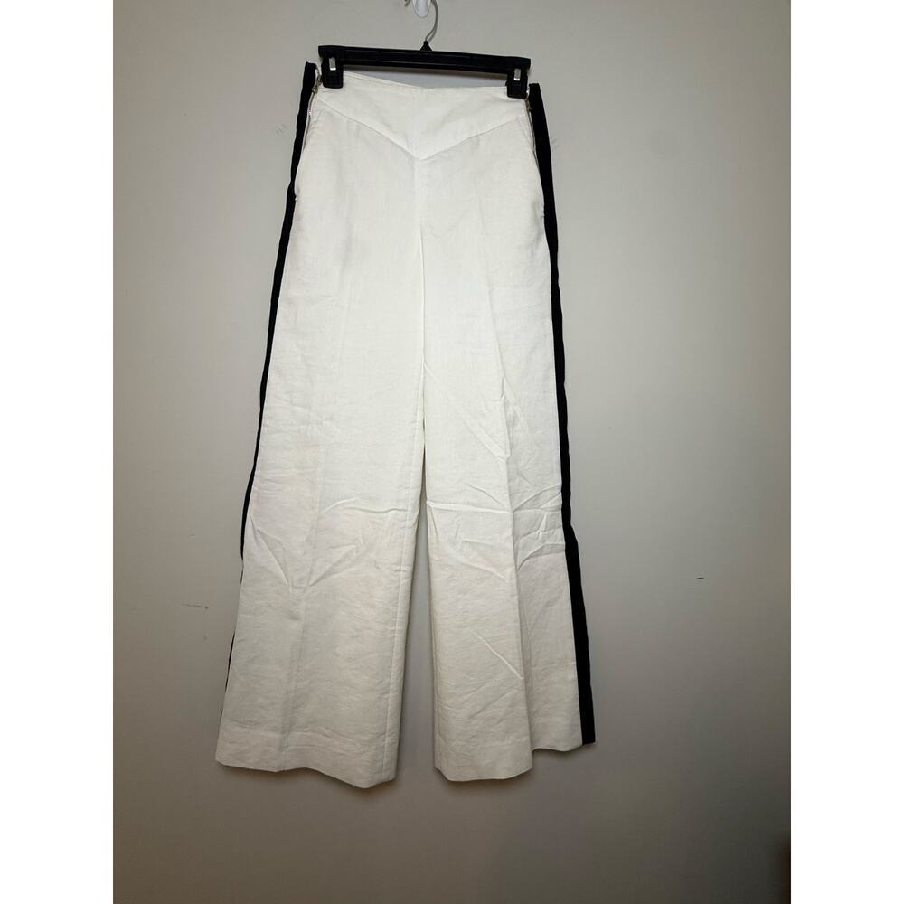 Anthropology Leifsdottir Linen Wide Leg Pants Lined  | Black Side Stripe Size‎ 2